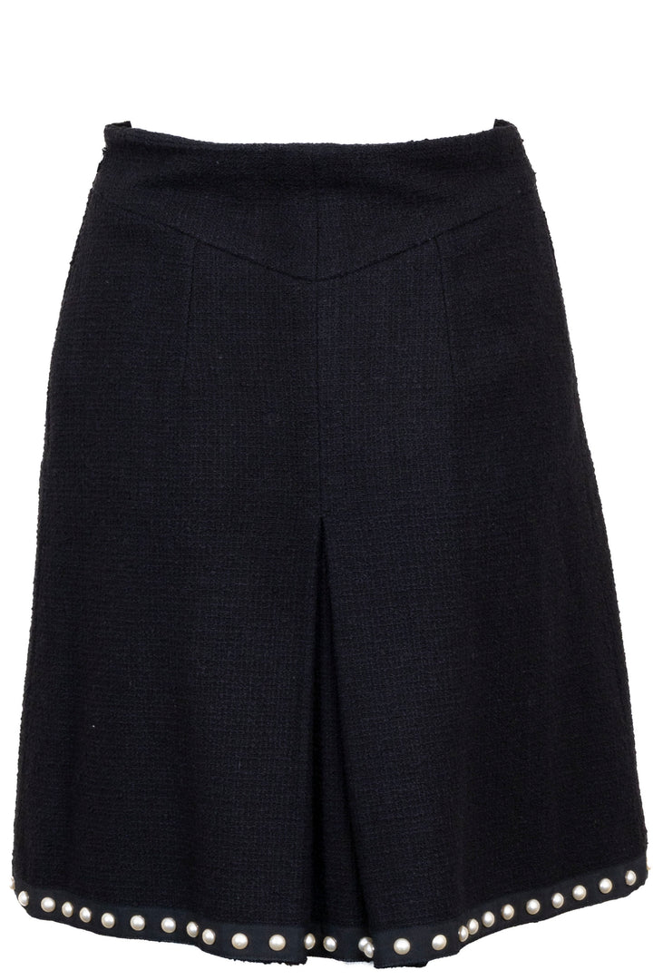 CHANEL 2013 Pleated Pearl Trim Skirt Black