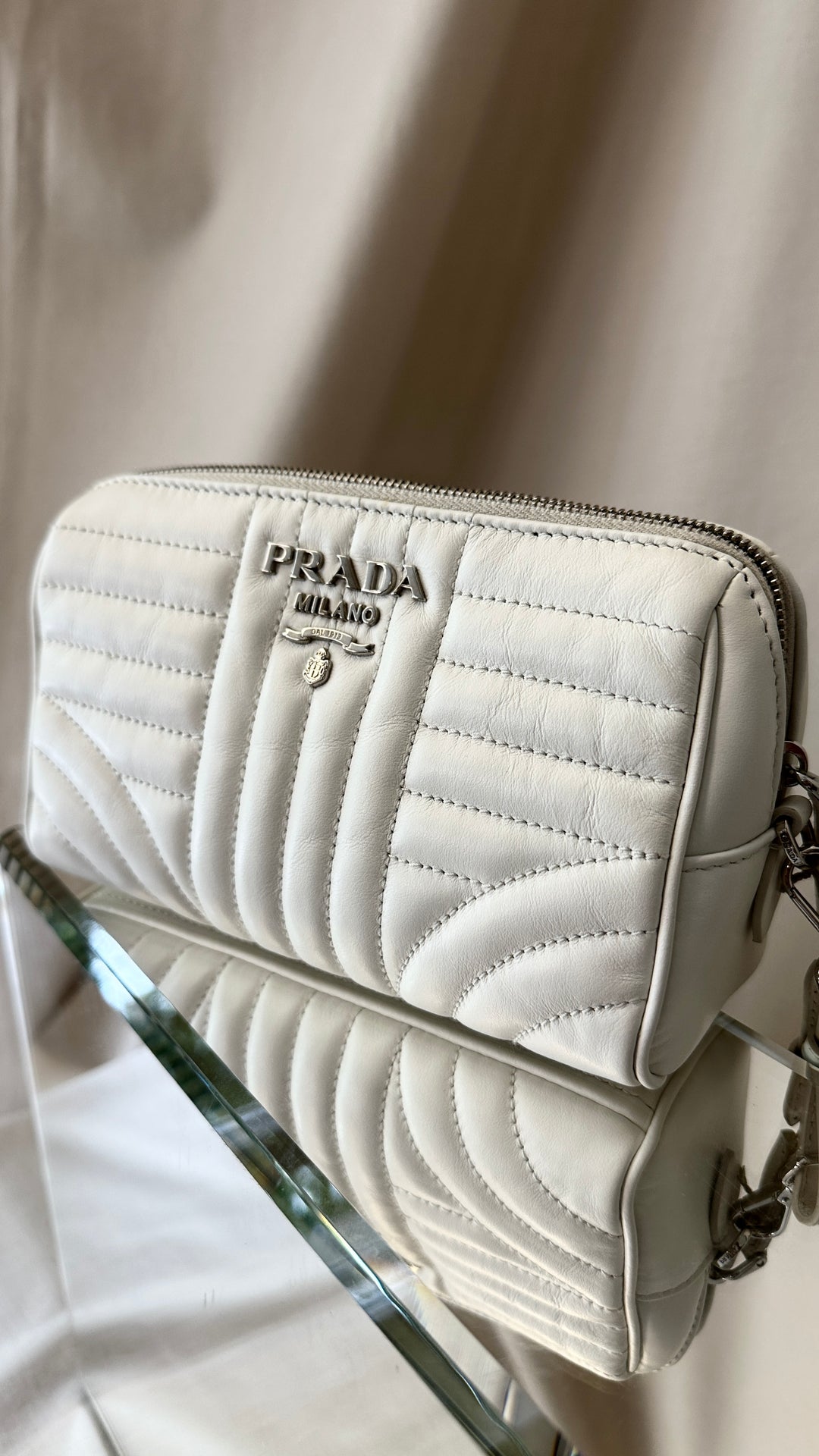 PRADA Quilted Logo Pochette White
