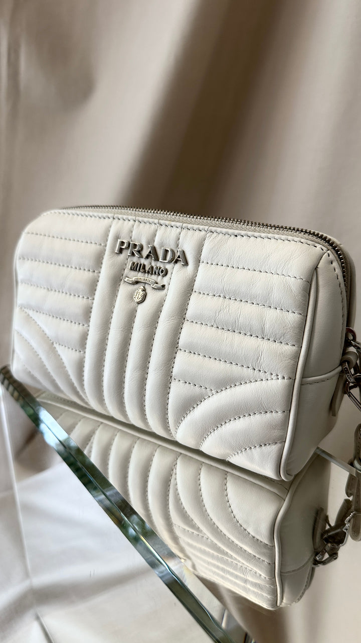 PRADA Quilted Logo Pochette White