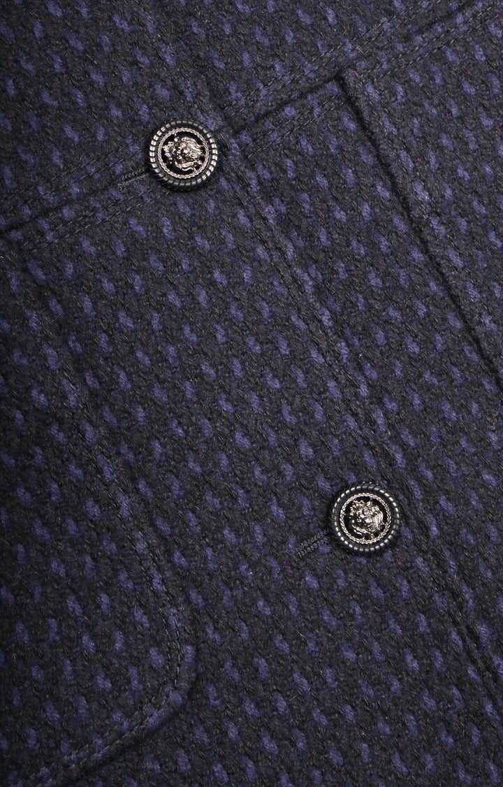 CHANEL Coat Wool Blue & Black