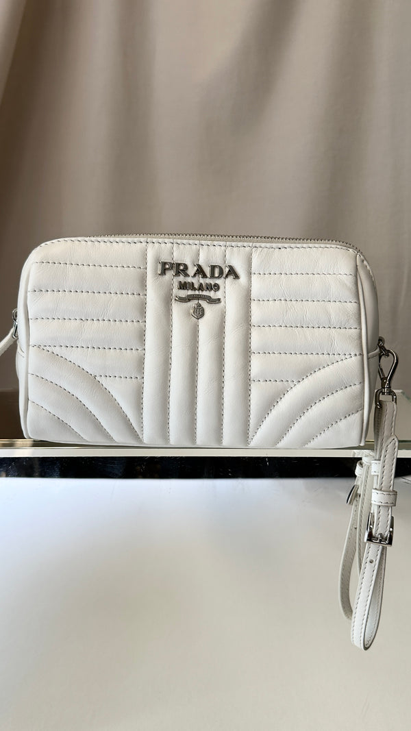PRADA Quilted Logo Pochette White