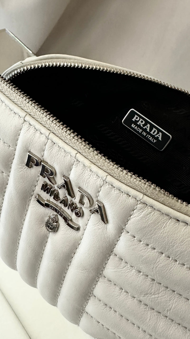 PRADA Quilted Logo Pochette White
