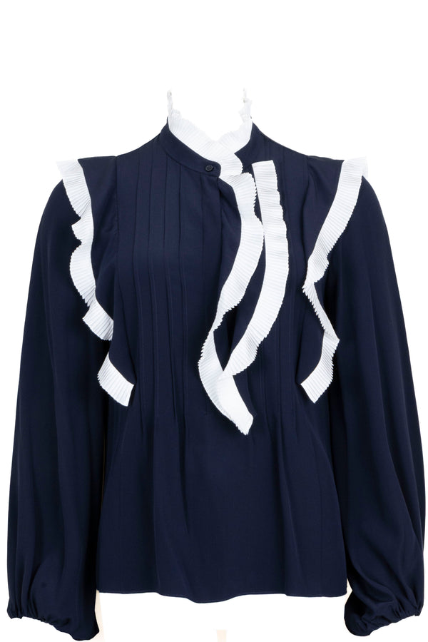 CHLOÉ Ruffled Blouse Silk Navy