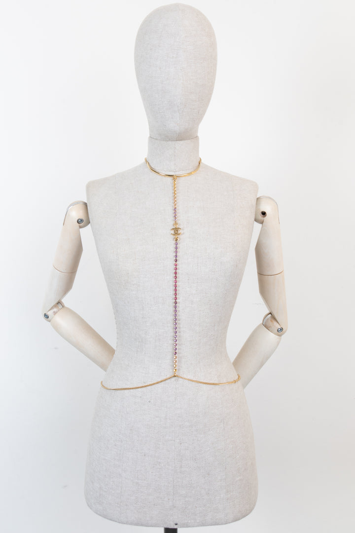 CHANEL Choker Belly Chain Necklace Gold