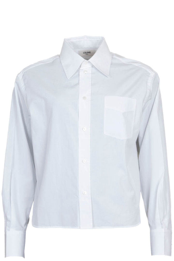CELINE Chemise Courte Triomphe Coton Blanc
