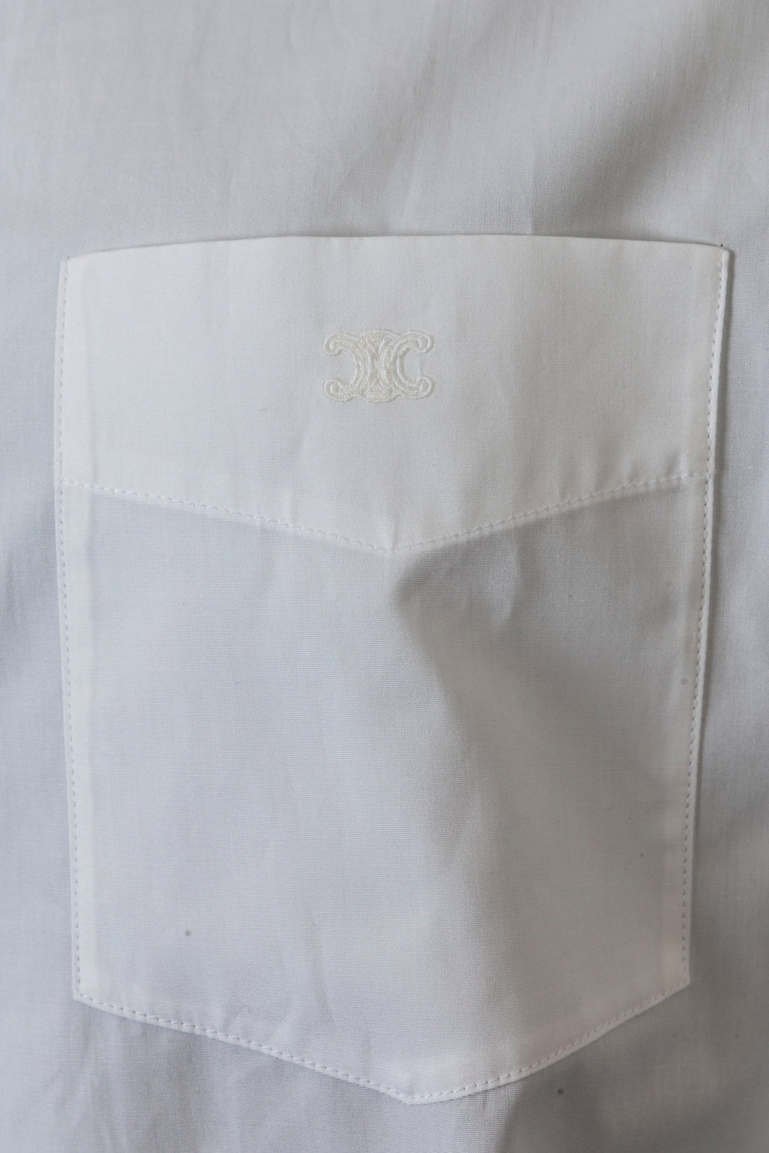 CELINE Chemise Courte Triomphe Coton Blanc