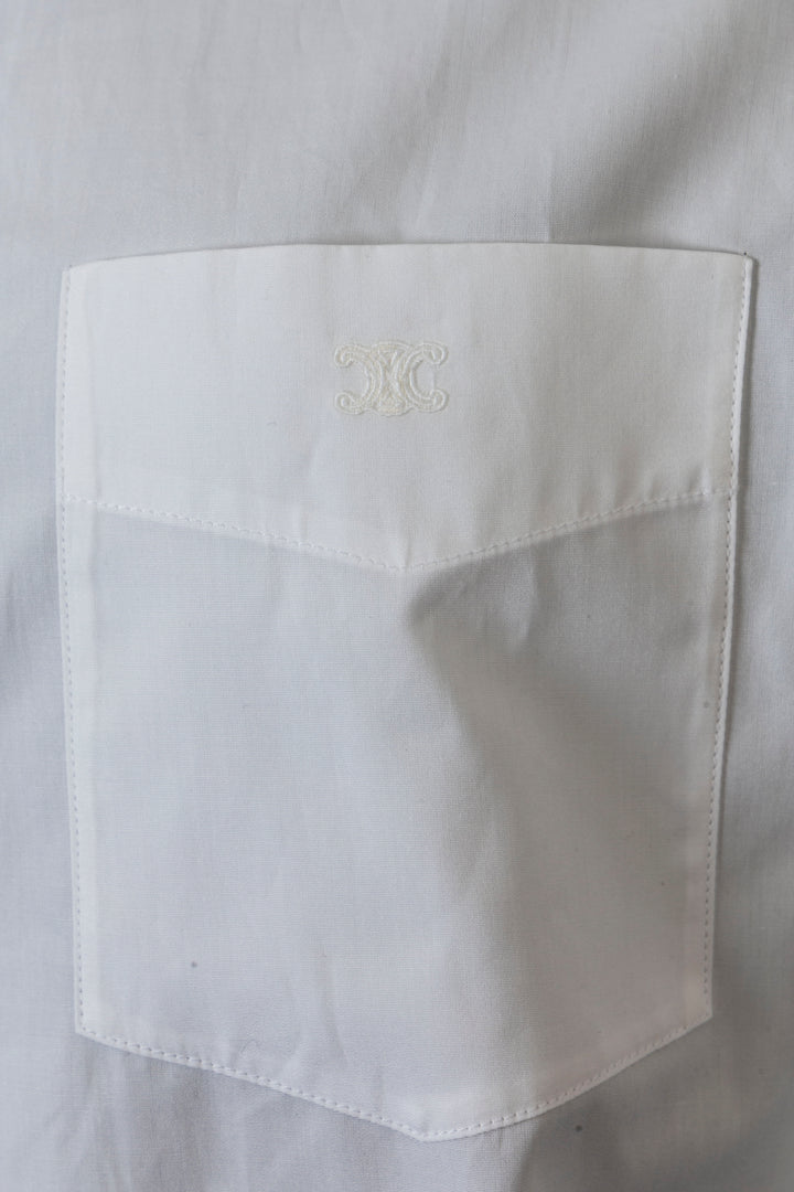 CELINE Chemise Courte Triomphe Coton Blanc