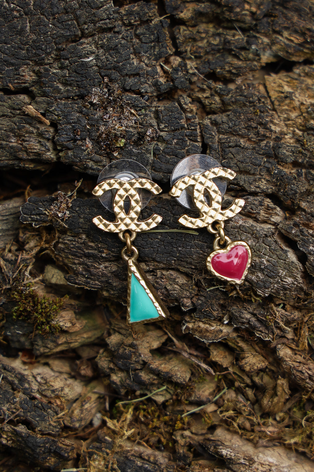 CHANEL Earrings Heart Triangle A17