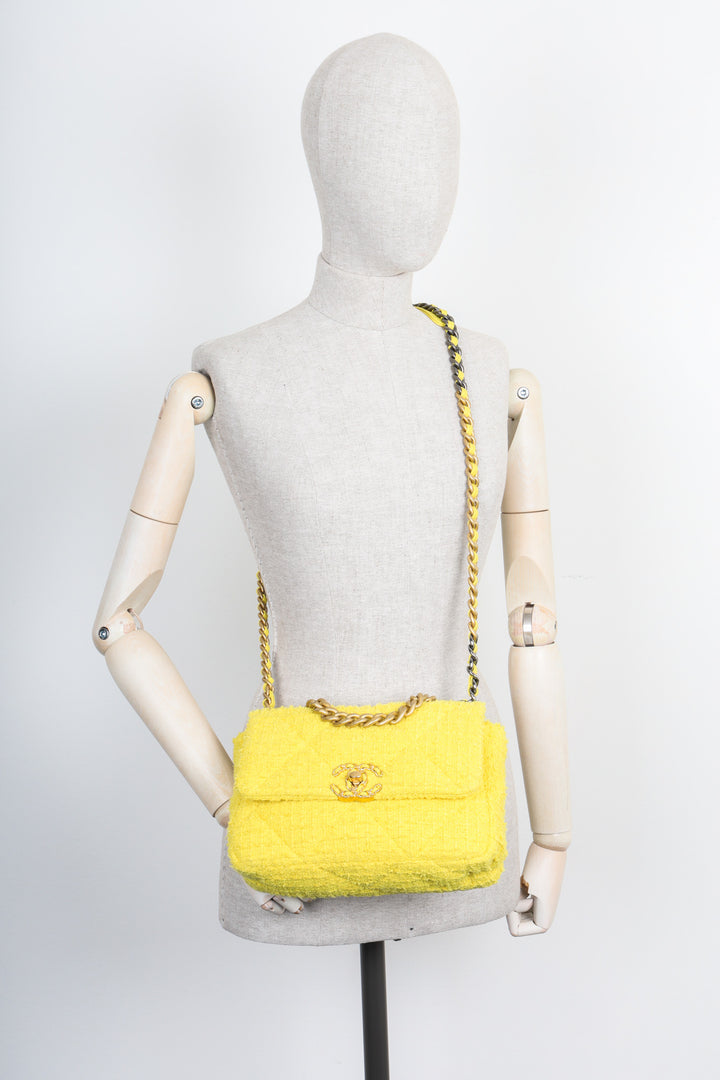CHANEL 19 Medium Flap Bag Tweed Yellow