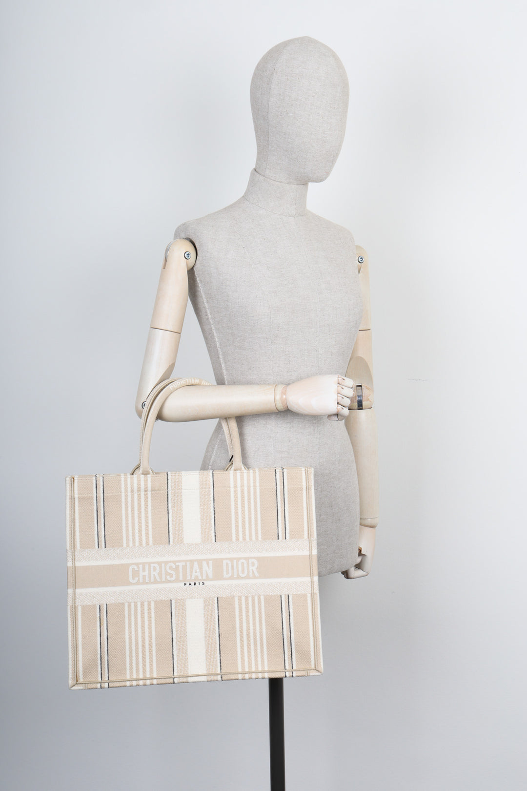 CHRISTIAN DIOR Book Tote Striped Ivory