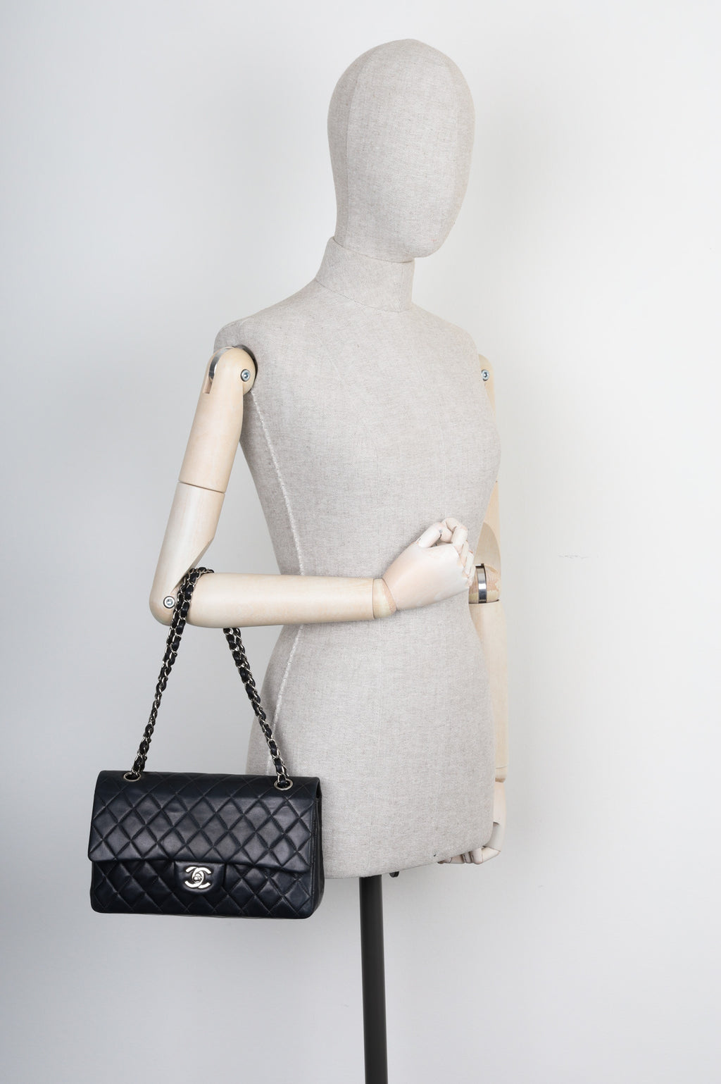 CHANEL Double Flap Bag Medium Black Silver