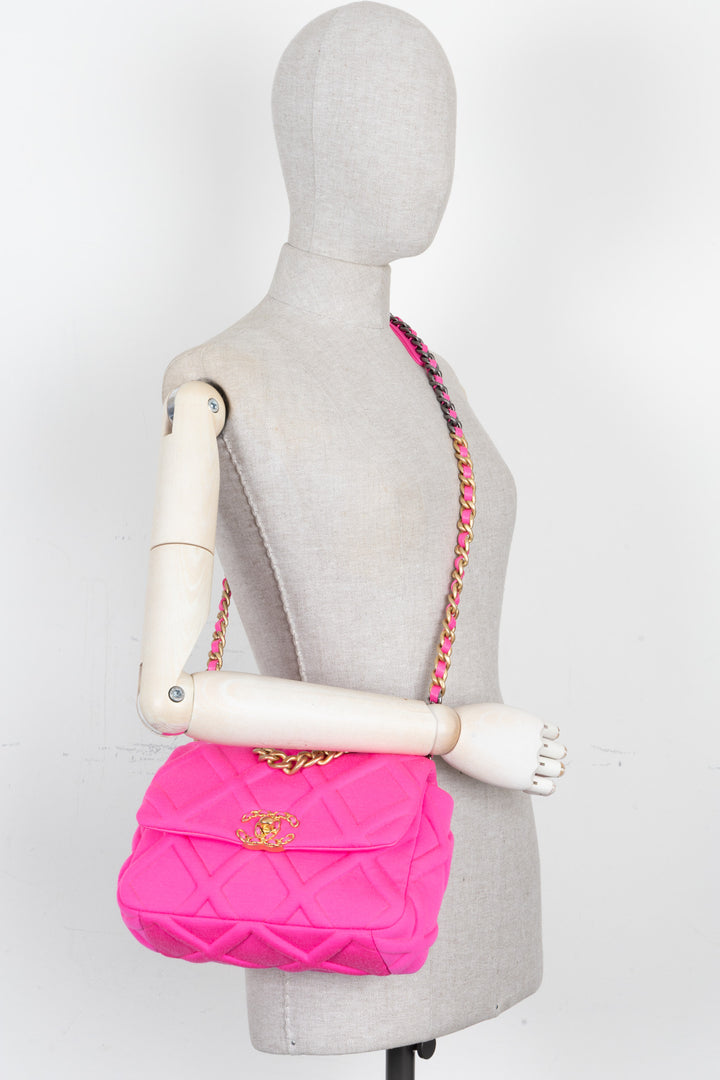 CHANEL 19 Small Crossbody Bag Canvas Neon Pink