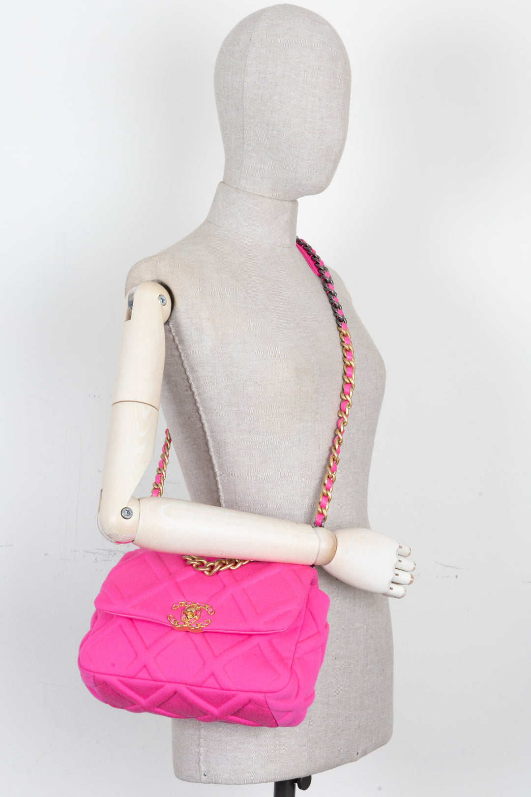 CHANEL 19 Small Crossbody Bag Canvas Neon Pink