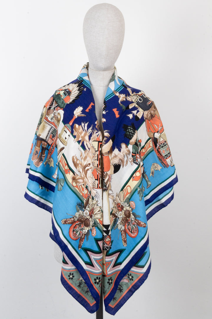 HERMÈS Kachinas Scarf 140 Cashmere Silk Multicolor