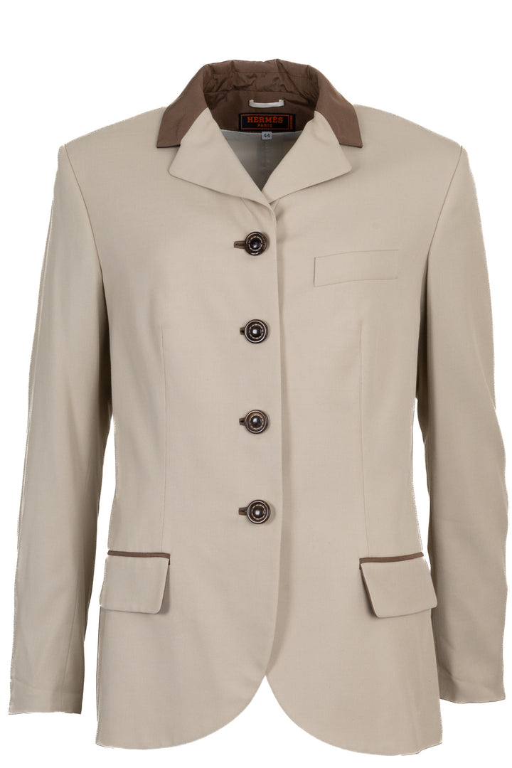 HERMÈS Vintage Contrast Collar Blazer Jacket Beige