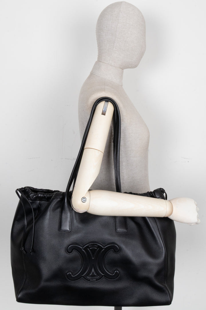 CELINE Drawstring Cabas Triomphe Bag Medium Black