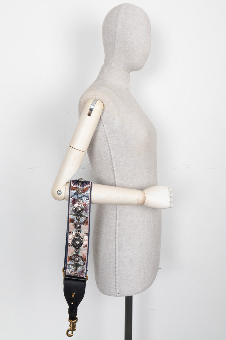 CHRISTIAN DIOR Bohemian Floral Shoulder Strap Embellished Canvas Multicolor