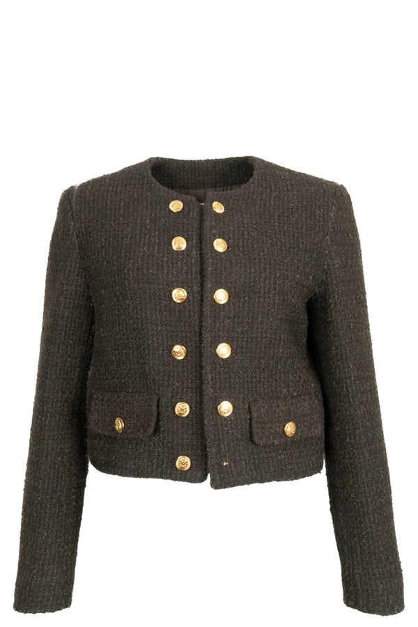 CÉLINE Veste Chasseur Tweed Bouclé Kaki