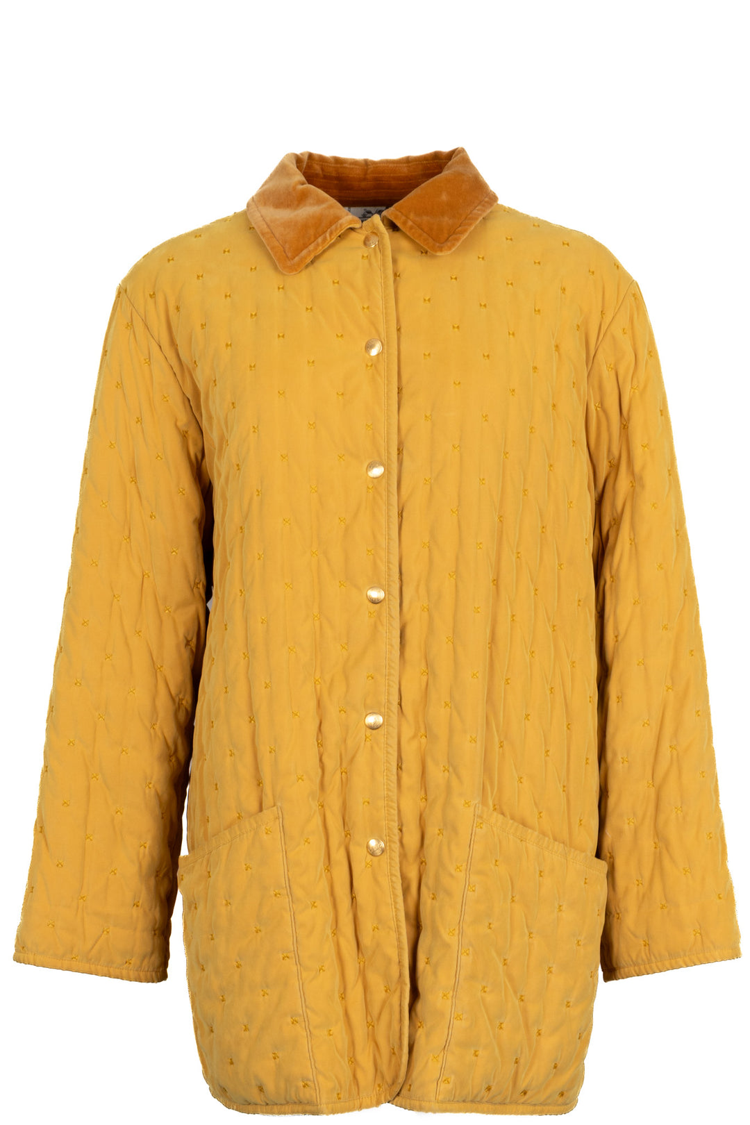 HERMÈS Quilted Long Jacket Velvet Gold