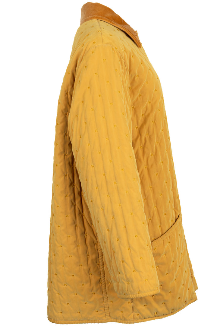 HERMÈS Quilted Long Jacket Velvet Gold