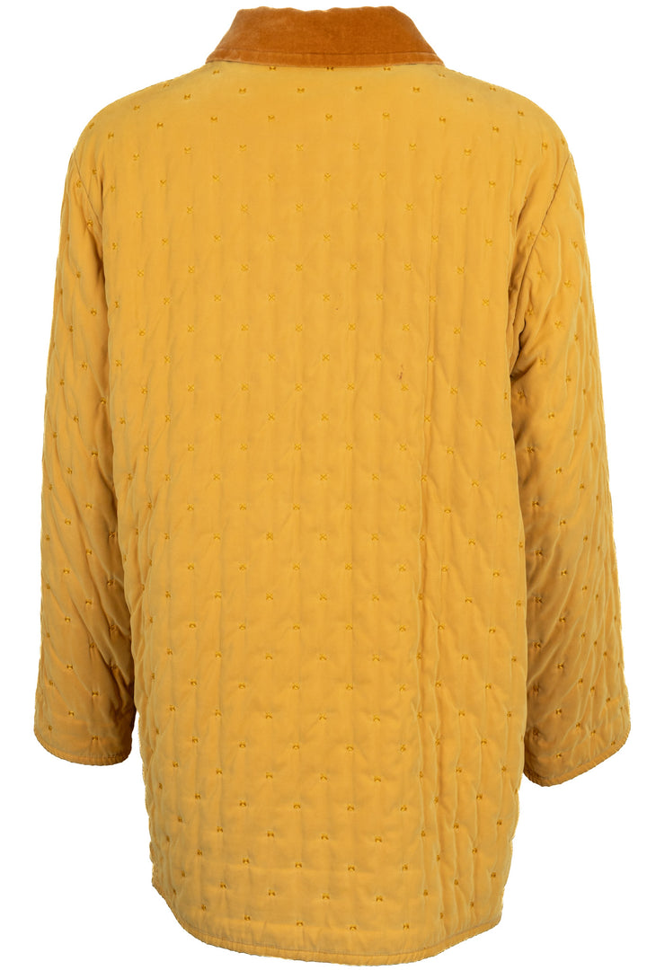 HERMÈS Quilted Long Jacket Velvet Gold
