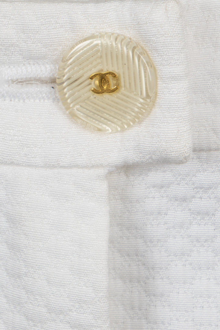 CHANEL 2002 CC Buttoned Structured Trousers White