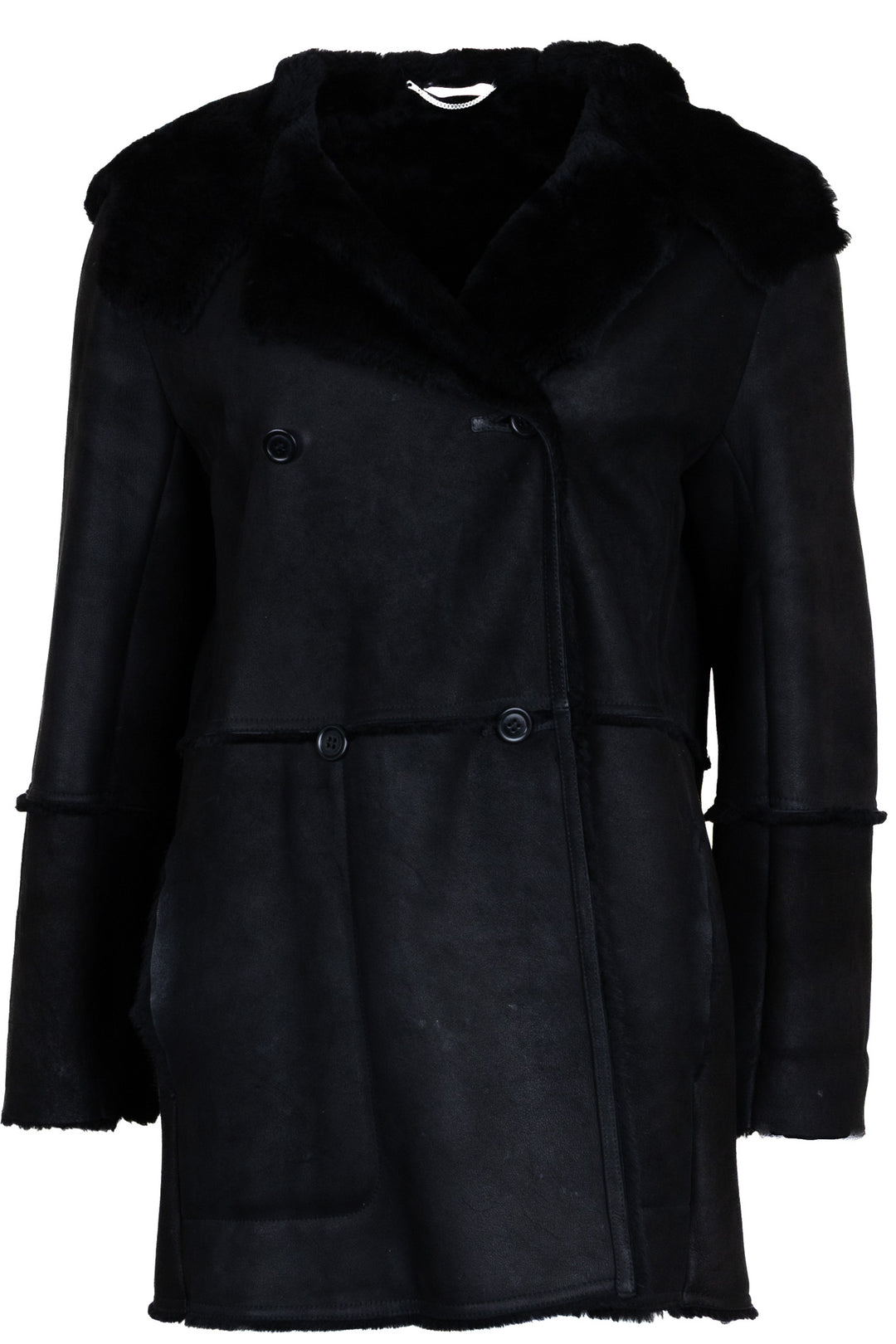 MAX MARA Manteau court à capuche en shearling noir