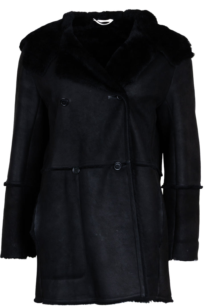MAX MARA Manteau court à capuche en shearling noir