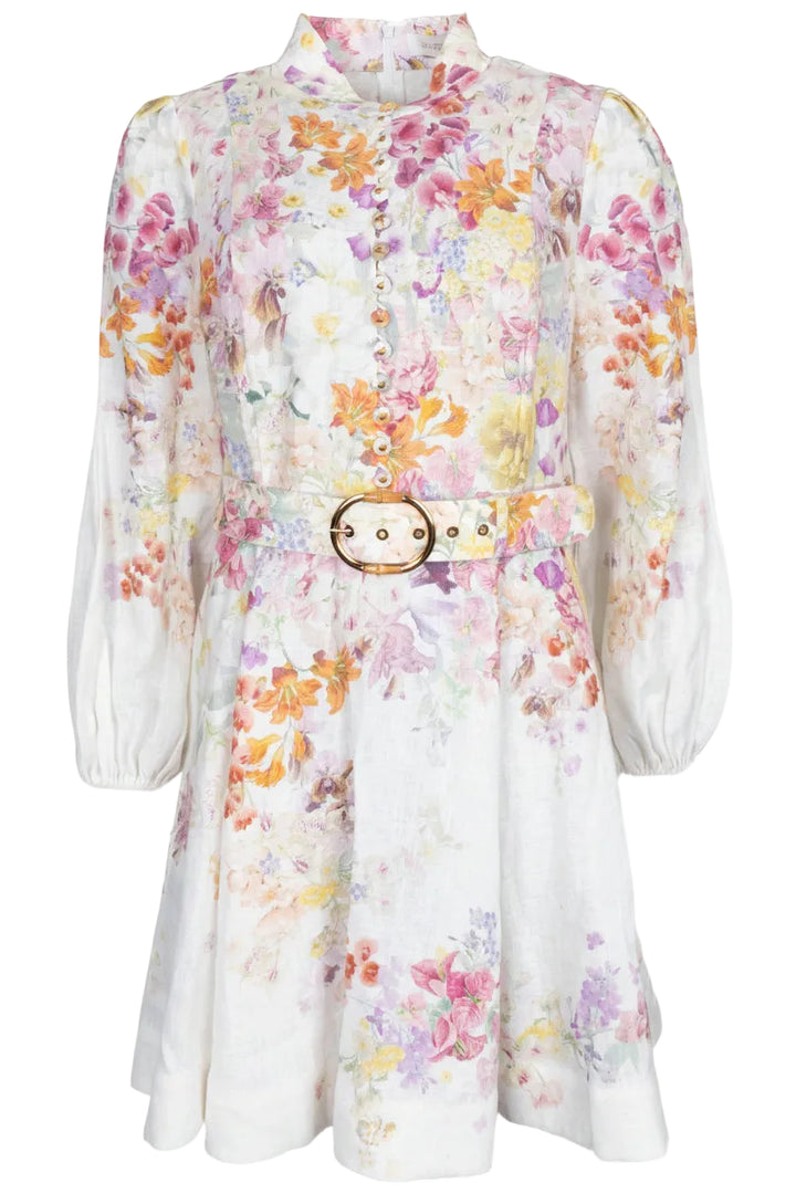 ZIMMERMANN Floral Belted Linen Dress White
