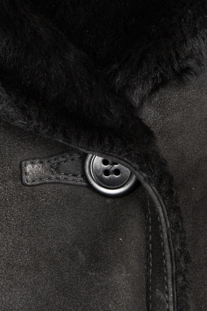 MAX MARA Manteau court à capuche en shearling noir