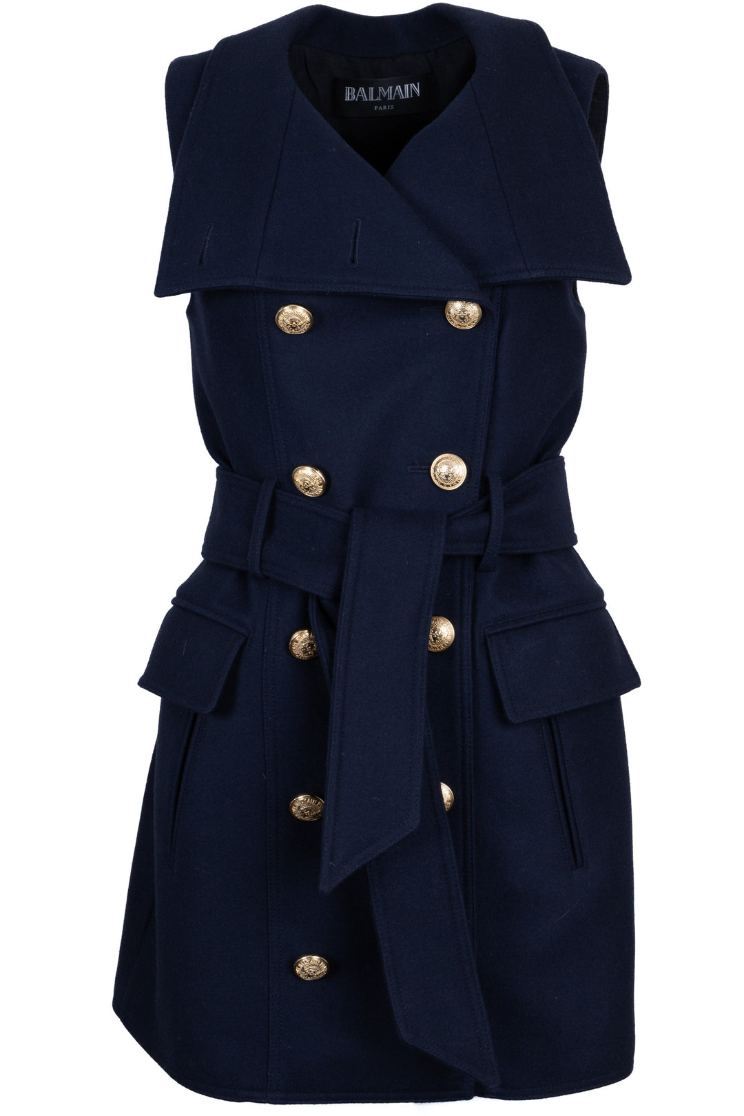 BALMAIN Double Breasted Sleeveless Vest Wool Navy
