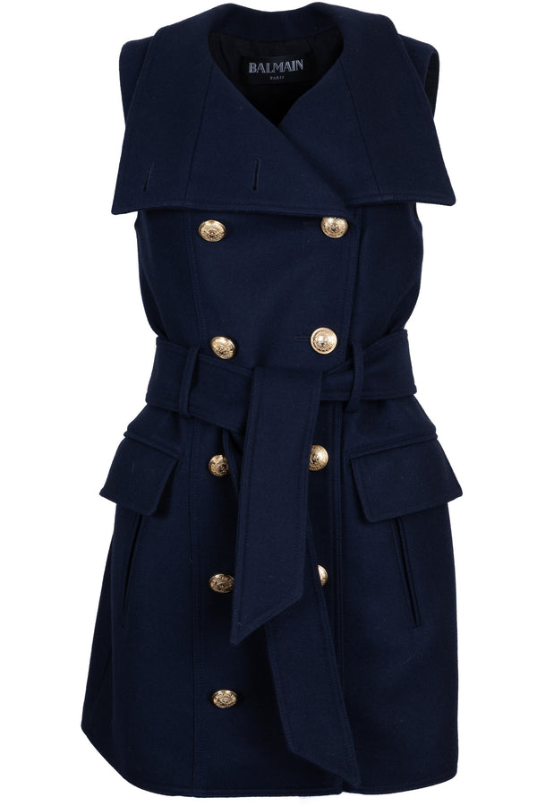 BALMAIN Double Breasted Sleeveless Vest Wool Navy