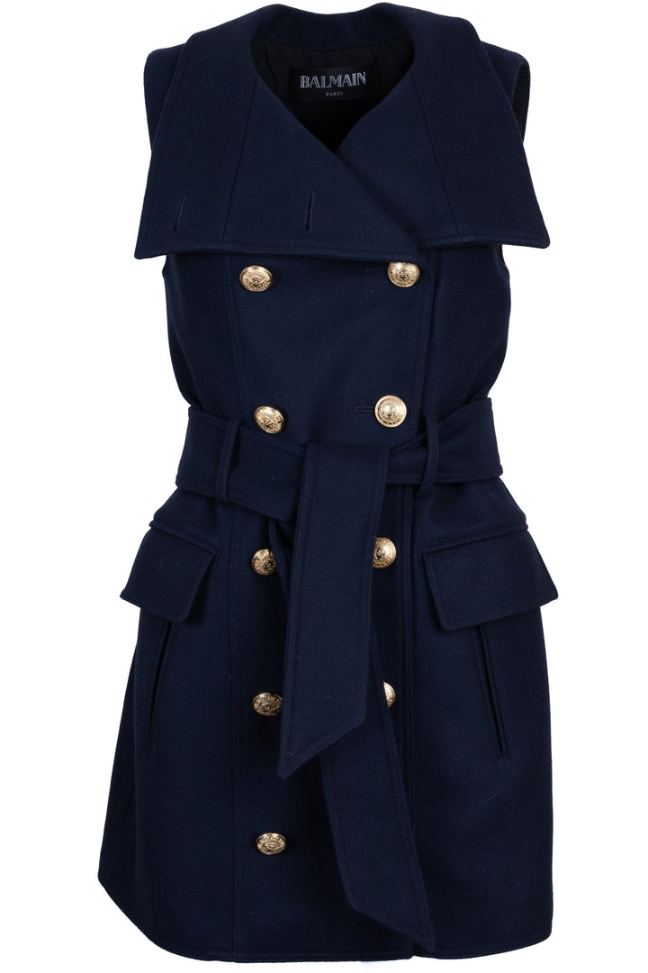 BALMAIN Double Breasted Sleeveless Vest Wool Navy