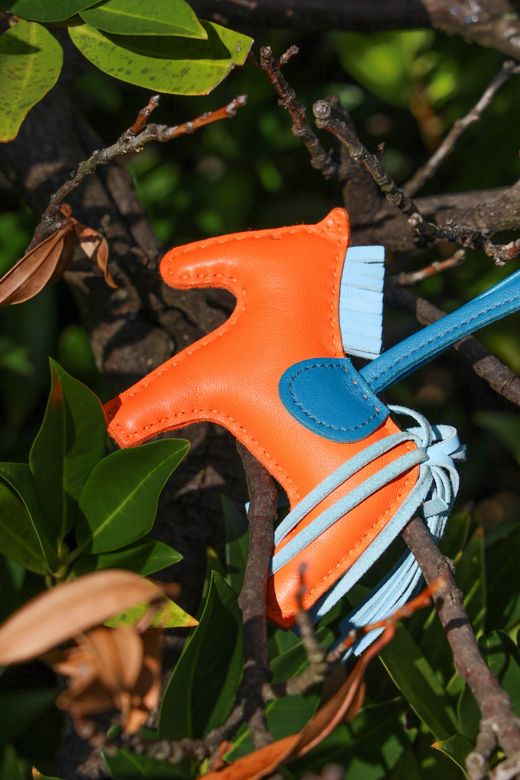 HERMÈS Rodeo MM Bag Charm Orange & Blue