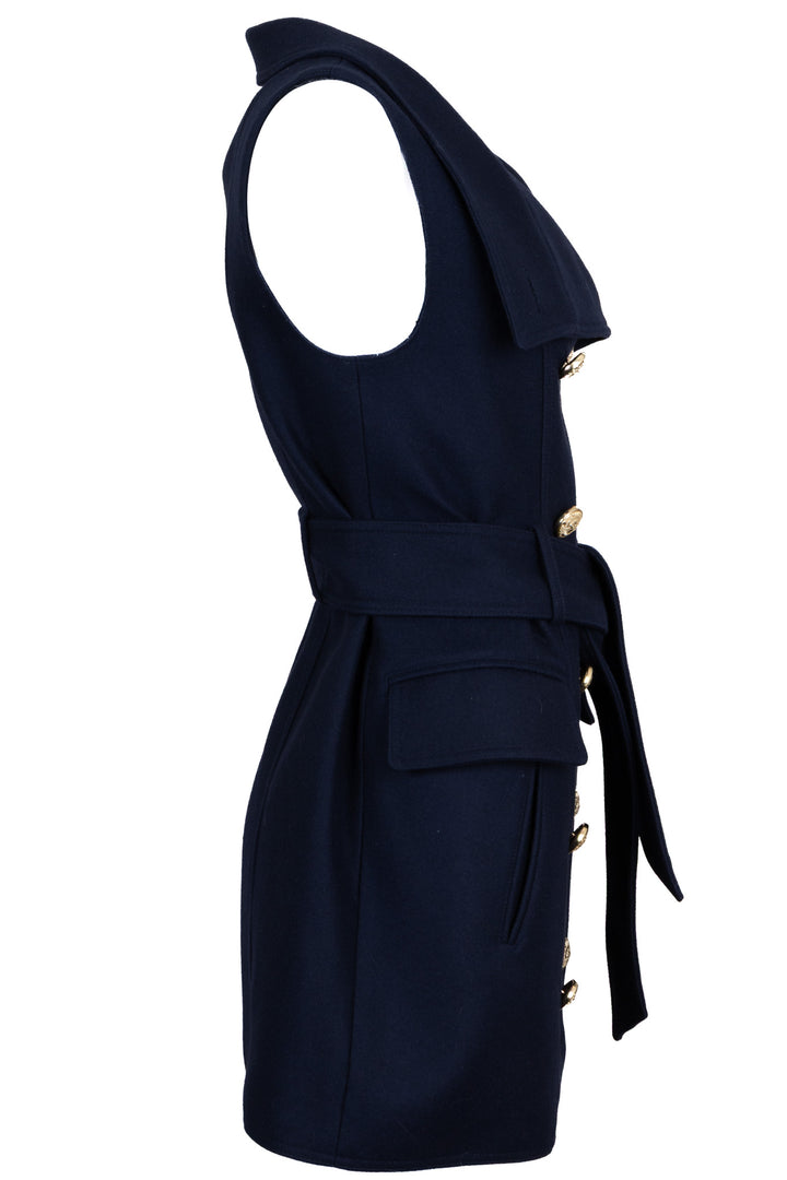 BALMAIN Double Breasted Sleeveless Vest Wool Navy