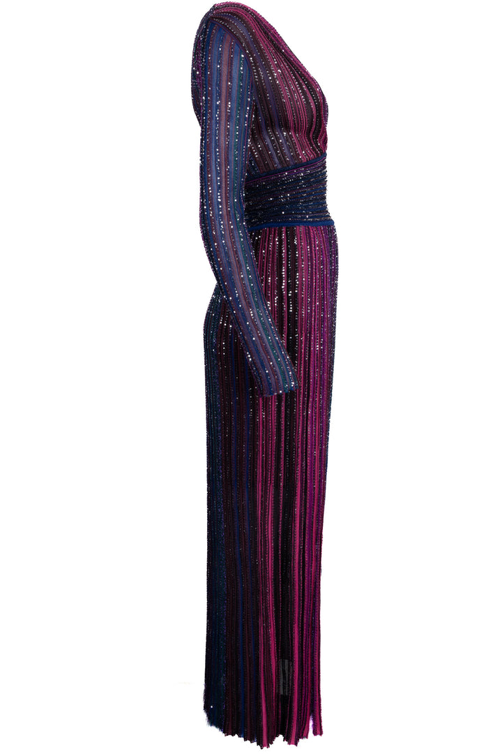 MISSONI Lurex Pleated Sequin Maxi Dress Purple