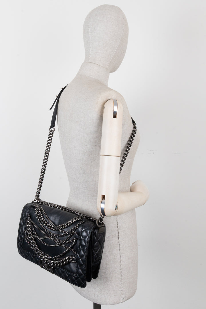 CHANEL Boy Bag Enchained Leather Black