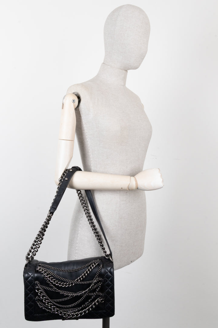 CHANEL Boy Bag Enchained Leather Black