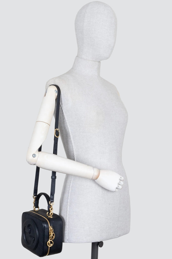 GUCCI Blondie Sac Porté Main G Entrelacés Cuir Noir