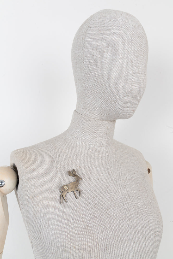 CHANEL Reindeer Brooch Metallic Gold