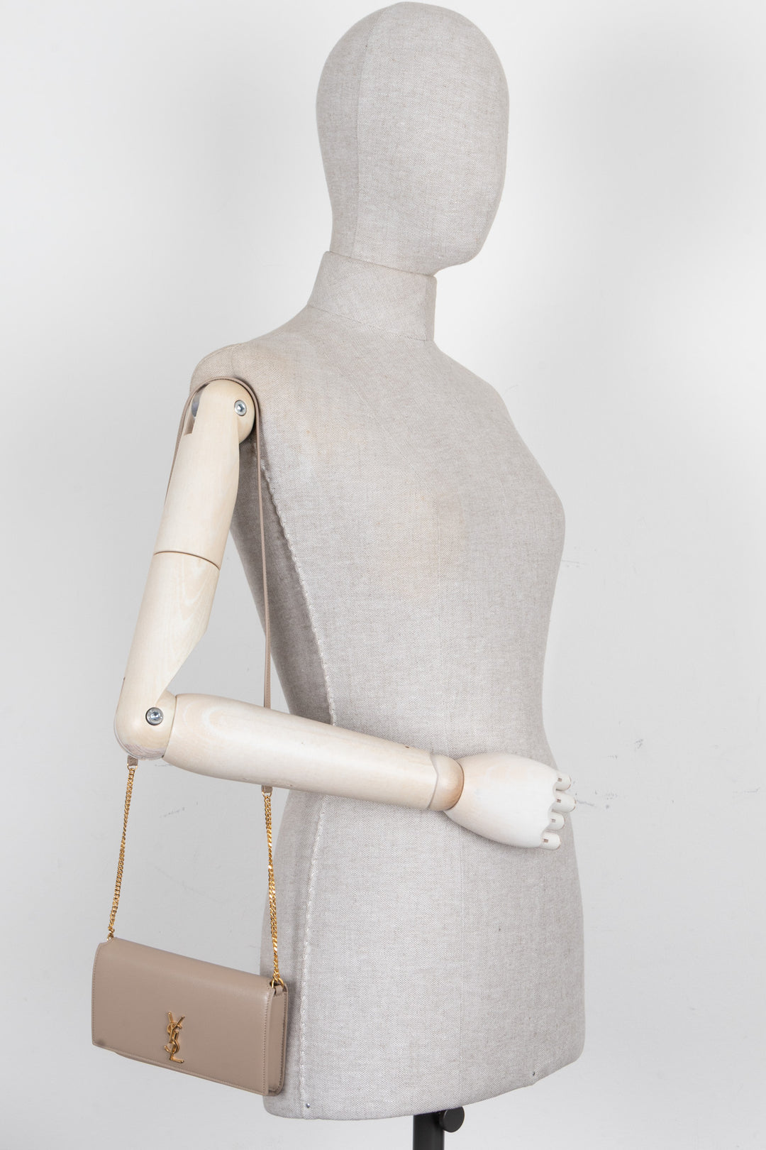 SAINT LAURENT Cassandre Phone Holder On Chain Dark Beige