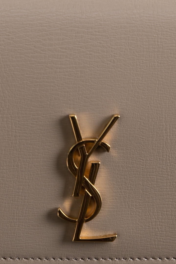SAINT LAURENT Cassandre Phone Holder On Chain Dark Beige