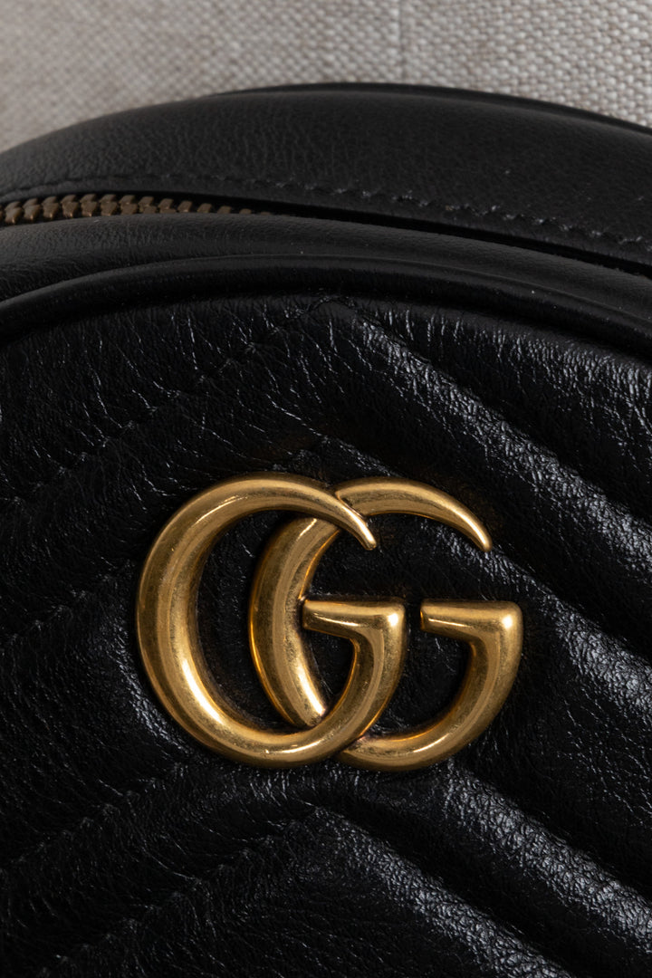 GUCCI Marmont Round Crossbody Bag Leather Black