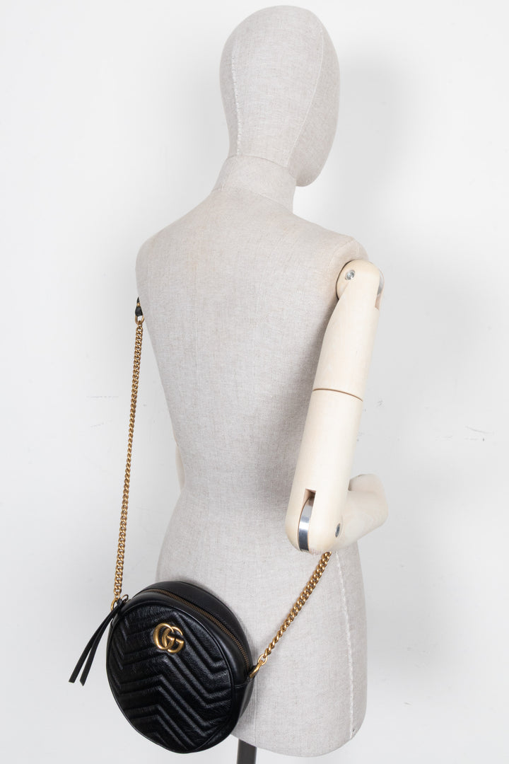 GUCCI Marmont Round Crossbody Bag Leather Black