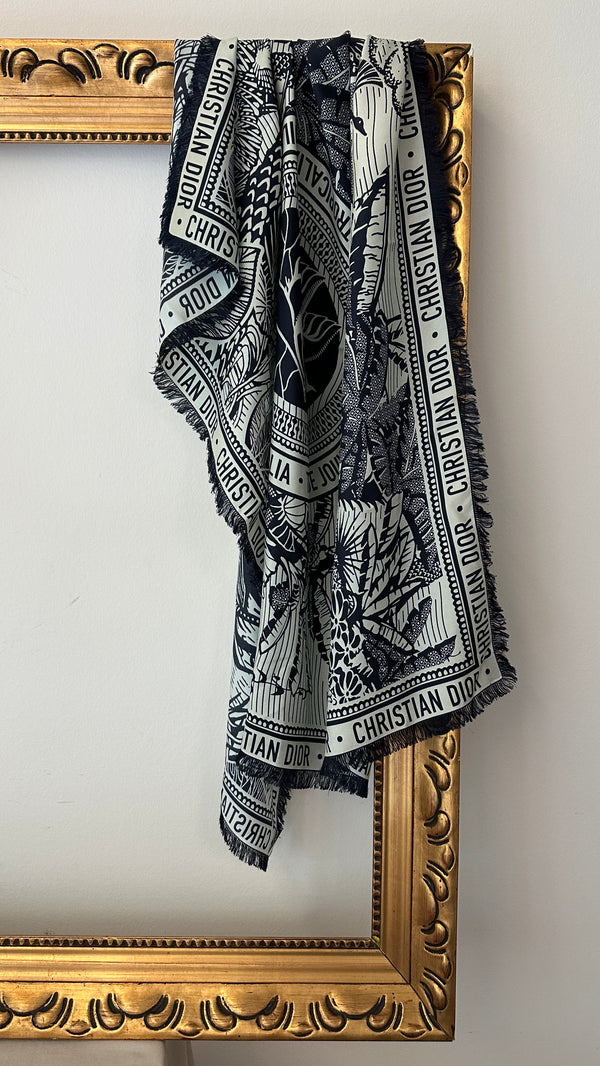 CHRISTIAN DIOR Scarf Silk Tropicalia Blue White