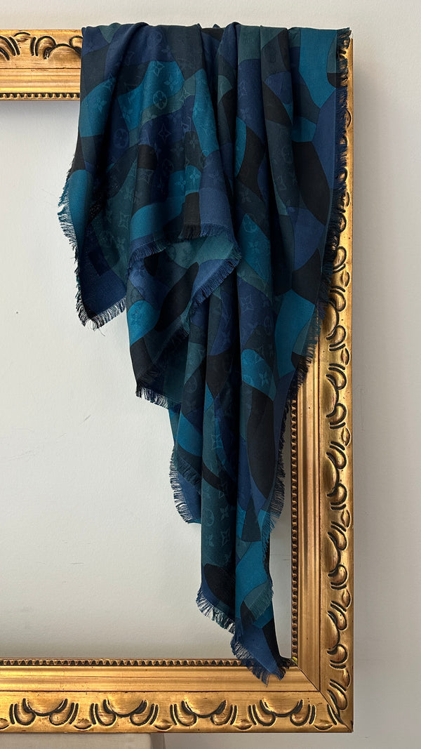 LOUIS VUITTON Scarf Wool Silk Petrol MNG