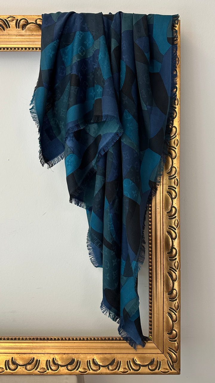 LOUIS VUITTON Scarf Wool Silk Petrol MNG