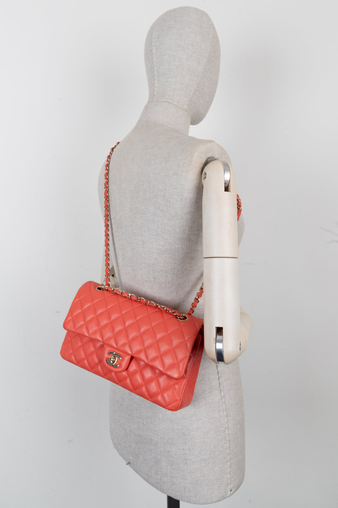 CHANEL Double Flap Bag Medium Caviar Apricot