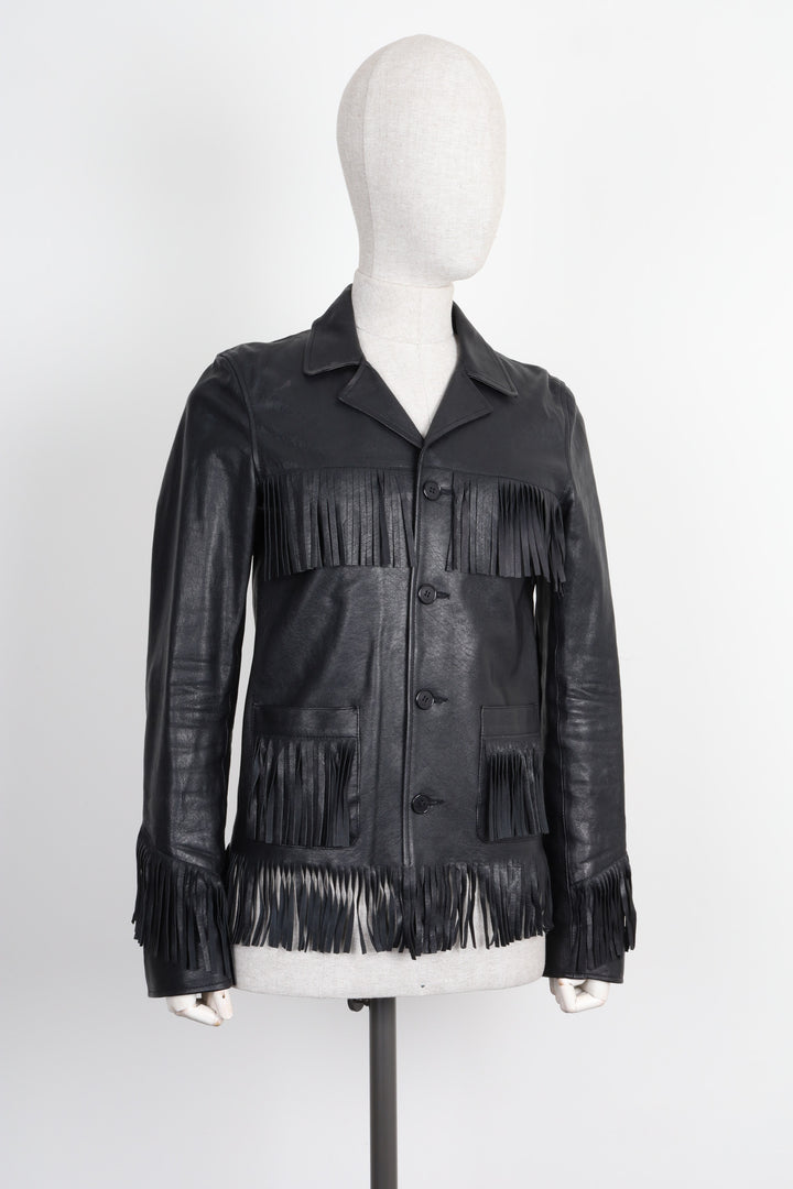 SAINT LAURENT Leather Jacket Fringes Lamb Black