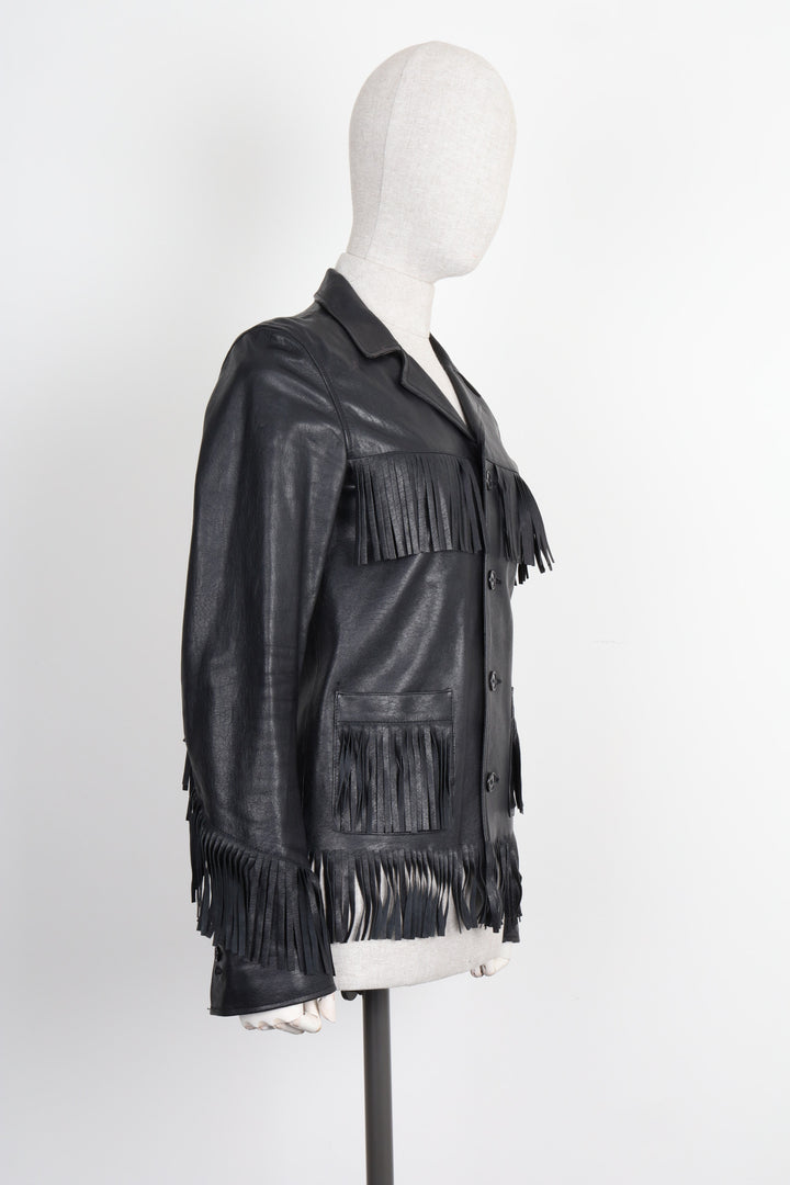 SAINT LAURENT Leather Jacket Fringes Lamb Black